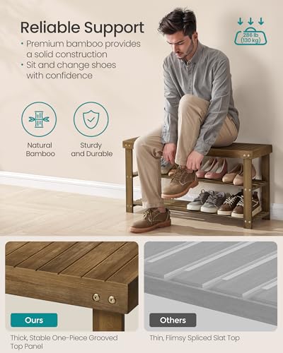 Image of SONGMICS Shoe Rack Bench, 3-Tier Bamboo Shoe Storage Organizer, Entryway Bench, Holds Up to 286 lb, 11.3 x 35.4 x 17.8 Inches, for Entryway Bathroom Bedroom, Yellow Brown ULBS090K01