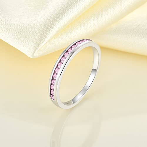 Yl Stackable Ring Sterling Silver Created Pink Tourmaline Eternity Bands For Women-Size9 #TOP4