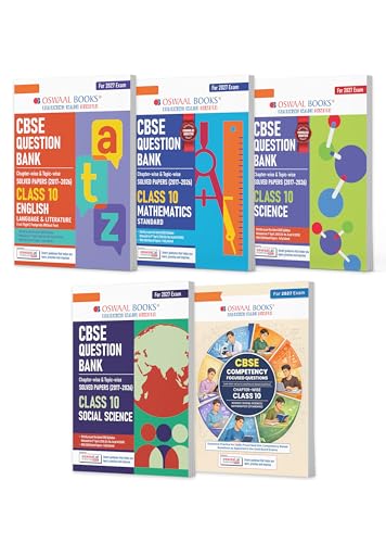 Image of Oswaal CBSE Question Banks + Competency Focused Questions English, Maths Standard, Science, Social Science For Class 10 | Chapterwise & Topicwise Solved Papers (Set of 5) For 2027 Board Exams