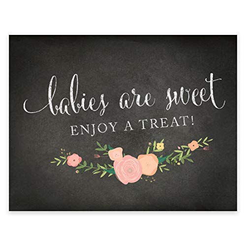 Andaz Press Baby Shower Party Signs, Chalkboard Pink Coral Floral Roses Print, 8.5x11-inch, Babies Are Sweet, Enjoy a Treat Sign, 1-Pack, Dessert Table Candy Buffet