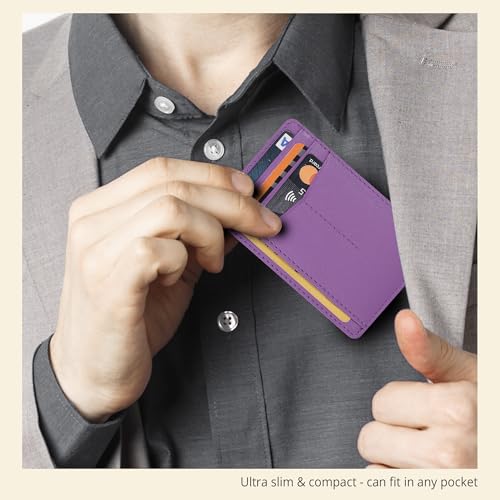Image of Oak Leathers Leather Slim Minimalist Wallet for Men & Women RFID Front Pocket Leather Card Holder Wallets (Nappa Lilla)