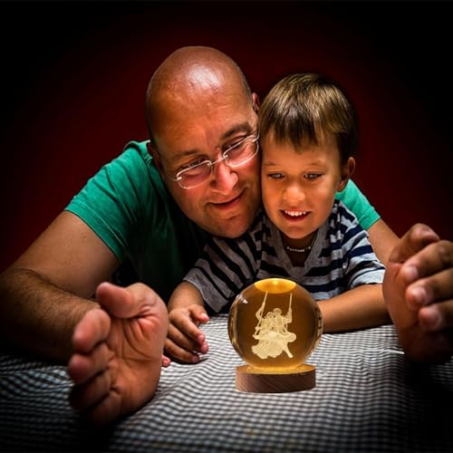 Image of COVACURE 3D Crystal Ball Night Lamp, Crystal Ball Night Light with USB, LED Wooden Base Table Lamp for Bedroom Home Office Decoration Birthday Gift for Boys and Girls (Radha Krishna Swing Ball)