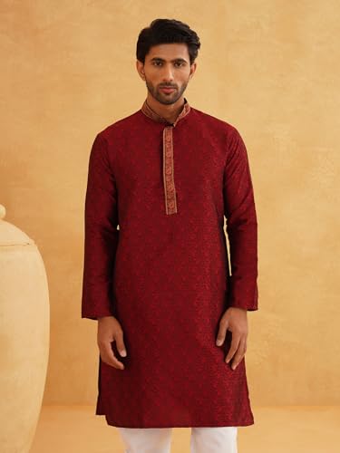 Image of SOJANYA Men's Silk Blend Kurta for Navratri | Paisley Print Regular Fit Ethnic Kurta for Festival & Puja