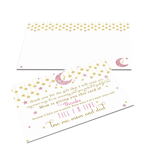 Twinkle Little Star Baby Shower Thank You Cards (25 Pack) Prefilled Note From Girl – Individual Notecards With Envelopes - Say Thanks From Babies – Celestial Theme Pink And Gold – 4X6 Blank Set #TOP2