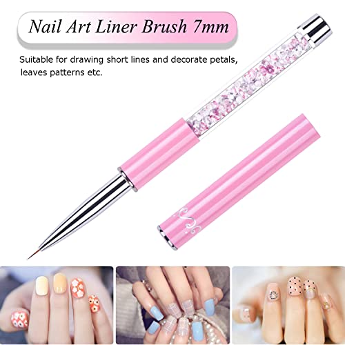 Ycyan 3Pcs Nail Art Brush Set Rhinestone Handle Gel Polish Nail Art Design Brushes, Nail Art Liner Brushes 7&15 Mm And Nail Drawing Brush For Salon And Home Diy Manicure (Pink) #TOP1