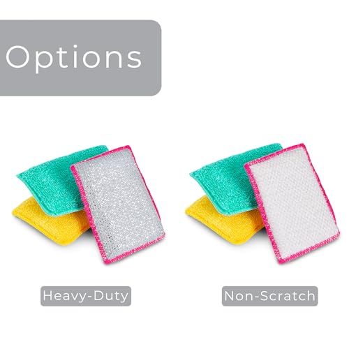 Image of Smart Design Non Scratch Scrub Sponge with Bamboo Odorless Rayon Fiber - Set of 36 - Ultra Absorbent - Soft and Scrubber Side - Cleaning, Dishes, and Hard Stains - Vibrant - Yellow, Green, Pink