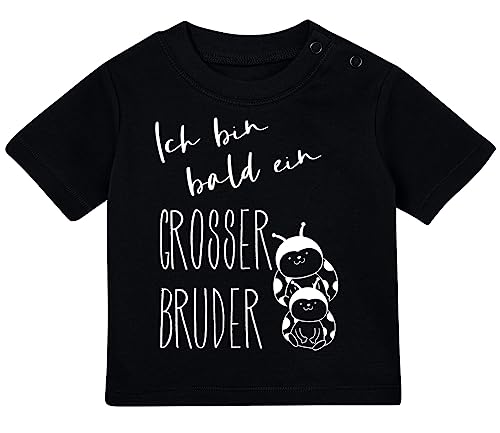 Baby Tshirt in Schwarz 0-36 Monate mit Druck T-Shirt mit Spruch Ich Bin Bald EIN großer Bruder Marienkäfer Ankündigung Einer Schwangerschaft Kurzarm Bio Baumwolle