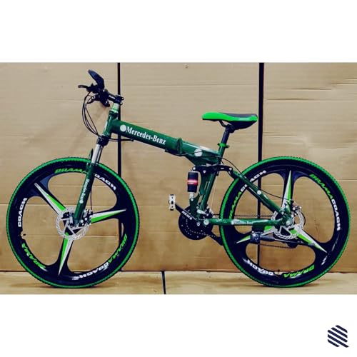 Image of Merceds Benz 26 Inch Gear Cycle for Boys and Adults with 21 Speed Gears Dual Suspension Folding Frame Daily Commute Fitness School and College Use City Ride Foldable Bicycle (Green)