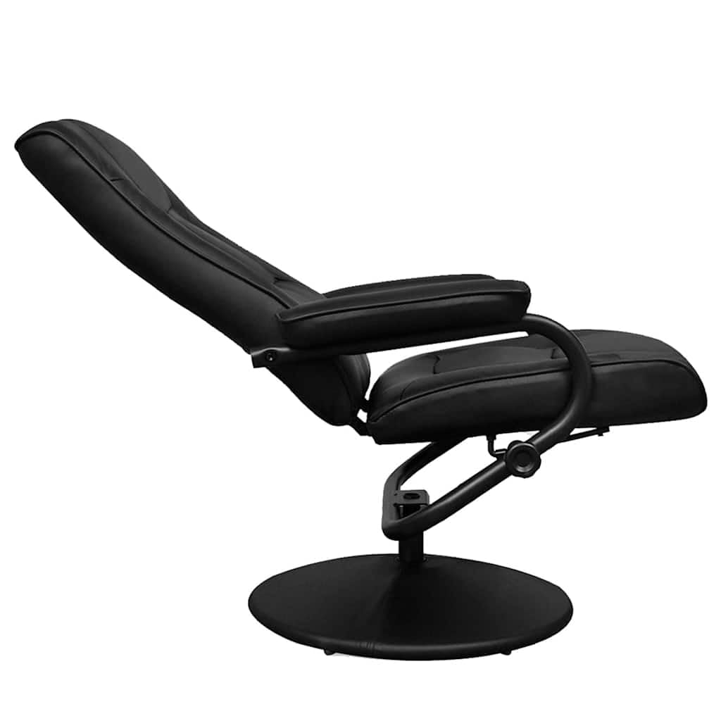 Fotel TV z podnóżkiem, czarny, sztuczna skóra, regulowane oparcie, rama z drewna, metalowa, obrotowa, ergonomiczna, do salonu, biura, czytania i relaksu