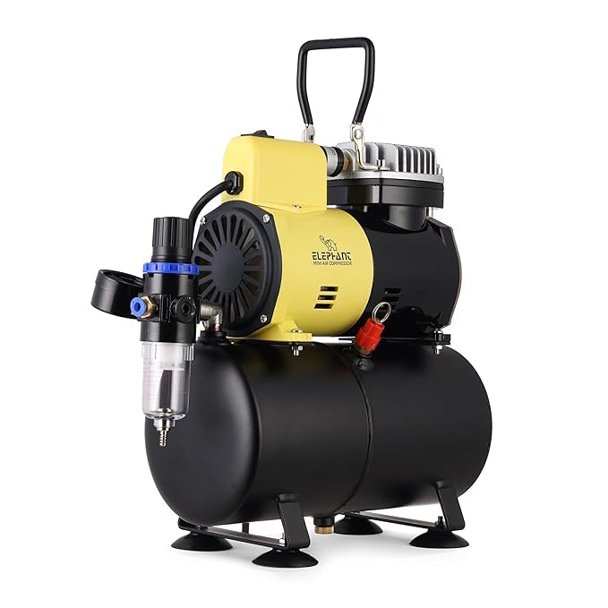 Elephant Mini Air Compressor AS-186 with 3 Liter Tank, Oil Free, Air Brush, Hose & Stand 3