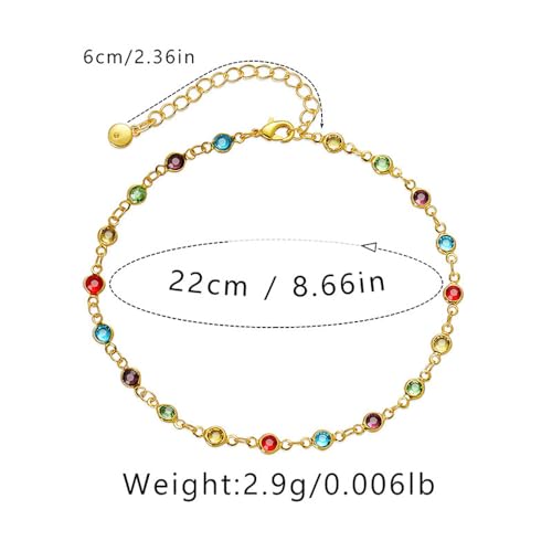CYWQ 18k Gold Plated Anklet Bracelets for Women Adjustable Bohemian Bead Coloured Zirconia Anklet Holiday Beach Jewellery For Women - Image 5