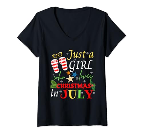 Femme Tongs Just A Girl Who Loves Christmas In July Shirt T-Shirt avec Col en V