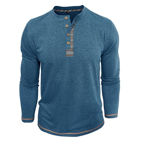 YOUTHUP Men's Henley Long Sleeve Shirts Lightweight Soft Tee Athletic Casual Basic Slim-Fit T-Shirt Button Stretch Top