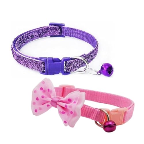 YellowCult 2 Piece Pet Collars for Cats, Puppies, Small Dogs, Fat Rabbits with Adjustable Size, Bell & Buckle Safety Lock-[Glittering & Bow]-[Purple & Pink],26 cm,W_2 cm (B0D17G42Q6) Amazon Price History, Amazon Price Tracker