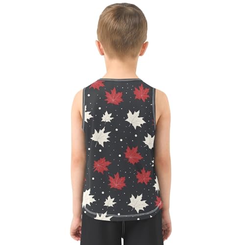 Boys Tank Top Shirts Maple Leaf Red White Polka Dot Sleeveless T-Shirts Crew Neck for Kids Clothing Children3
