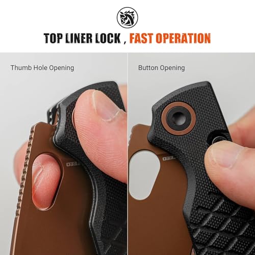 Image of Vosteed Porcupine EDC Pocket Knife - 2.99 inch 14C28N Copper Dune Blade - Top Liner Lock, Black G10 Pattern Handle - Camping, Hiking Knives - A2622