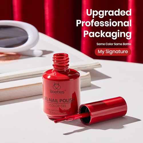 Image of Beetles Red Gel Nail Polish, 15ml Classic Red Soak Off UV Gel Polish | for Glossy Manicures, Parties, and DIY Fall Nail Art