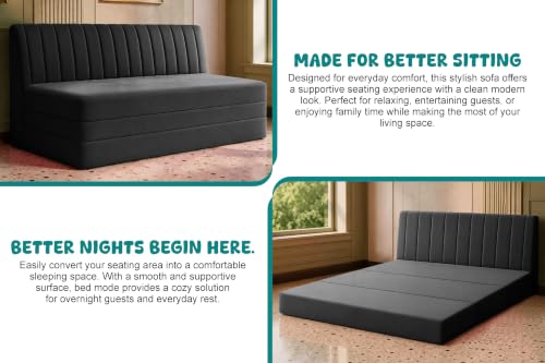 Image of Los Angeles Modern Velvet 3-Seater Sofa Cum Bed, Multipurpose Convertible Sleeper Couch Sofa for Living Room, Bedroom & Office- Black Color