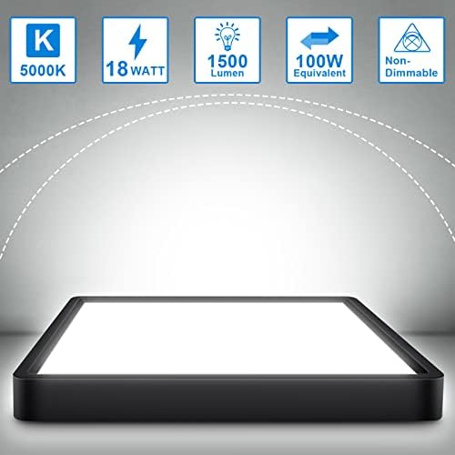 Defurhome LED Ceiling Light,18W 1500LM,100W Equivalent,5000K Daylight White,Waterproof IP54,Flush Mount, Square Modern Ceiling Light for Bathroom,Kitchen,Office,Hallway,Bedroom,22cm(Black)