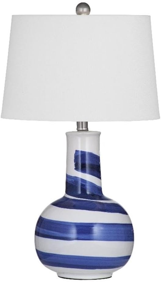 Pemberly Row Handcrafted Ceramic Table Lamp, 24 in Height, Blue and White Finish, 3-Way Switch, Coastal Style, Adjustable Brightness, Living Room, Bedroom, Office or Entryway Lighting