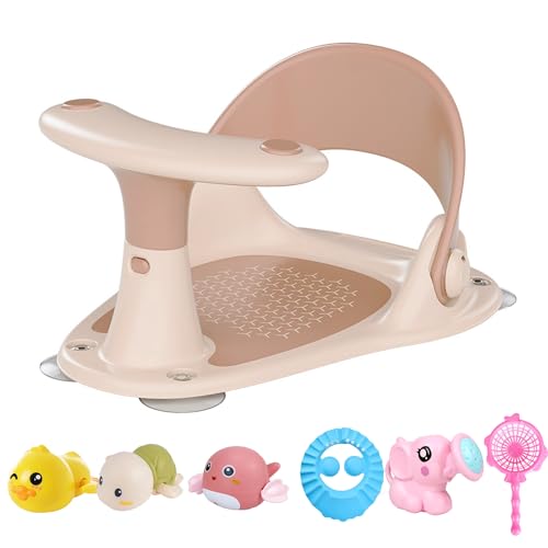Image of Alwytlon Baby Bath Seat, Infant Bath Seat Baby Bathtub Seat for Sit-Up Bathing, Provides Backrest Support and Suction Cups for Stability, Easy to Set-Up, Remove, Include Temperature Display (Pink)
