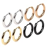 [Adelina Style] フープピアス リングピアス メンズ レディース 人気 4ペア ピアスセット 18G 幅2.5mm つけっぱなし 小さめ サージカルステンレス 金属アレルギー対応 男女 両耳 4色8個入 (16mm シルバー・ブラック・ゴールド・ローズゴールド)