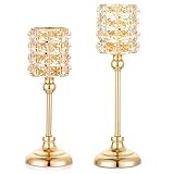 Sziqiqi Portavelas de Columna de Cristal, 2 Piezas de Candelabros Oro, Velas para Candelabros Centro de Mesa para Aniversario Boda Regalos y Decoración Navideña Mesa, 31cm+36cm