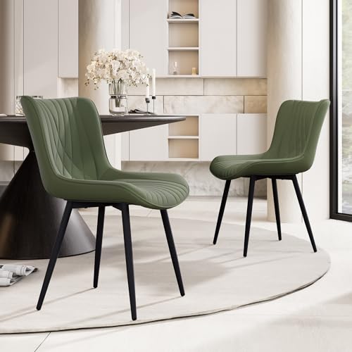 YOUTASTE Green Dining Chairs Set of 2, Mid-Century Modern Faux Leather Upholstered Kitchen Chairs with Black Metal Legs, Supports 300 lbs, Comfortable Accent Chairs for Living Room, Bedroom by YOUTASTE - Image 7