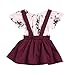 Produktbild Baby Bekleidung Set, URSING Mädchen Blumen Drucken Strampler Overall Sommer- cool Spielanzug Jumpsuit + Niedlich Gurt Rock trägerrock Latzrock Prinzessin Kleid Outfits Set (80cm, Wein)