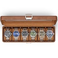 VLANDO Uhrenbox Herren, 6 Uhren Uhrenkasten Leder, abschließbarer Uhrenkoffer mit Glasdeckel, Watch Box Uhrenaufbewahrung mit PU Uhrenkissen, Geschenk für Väter, Ehemann, Freund, Braun