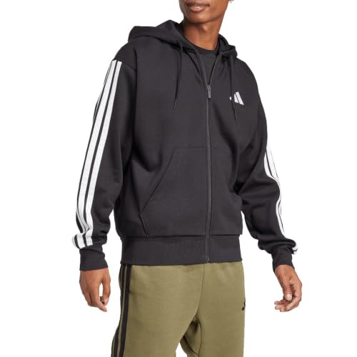 Image of adidas Mens Essentials 3-Stripes Fleece Hoodie Casual Outerwear Casual - Green