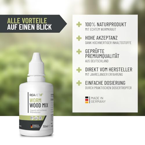 Foto von ReaVET Wurm-Kraut Liquid 50ml – für Hunde & Katzen, mit echtem Wurmkraut (Artemisia Absinthium) in rezepturbasierter Pflanzenformel, geeignet für alle Haustiere