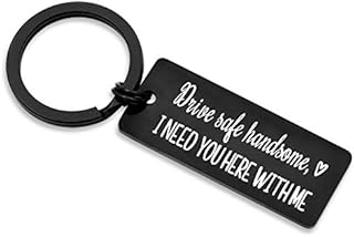 Elechobby Drive Safe Keychain I Need You Here With Me for Husband Dad Boyfriend Gifts Valentines Day Father's day Birthday Gift (Black wider), Medium