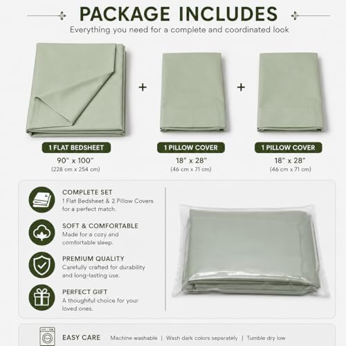 Image of Blue Strip Polycotton Bedsheet, Double 90x100 (Sage Green) | Hotel Quality | Soft, Breathable & Colourfast | Wrinkle Resistant | Machine Washable | Pillow Covers Included