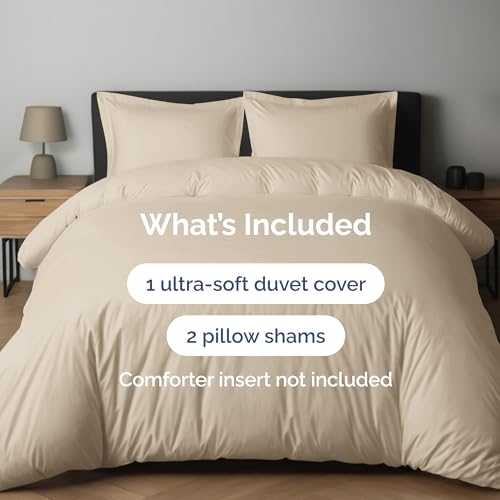 Image of Duvet Cover Full Size Set - Extra Soft Full Duvet Cover 80 inch x 90 inch with 2 Pillow Shams for Women, Men, Kids & Teens - Hotel Luxury, Easy-Care w / Zipper Closures & Ties - Comfy and Breathable (Wheat)