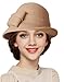 Women Solid Color Winter Hat Wool Cloche Bucket with Bow Accent, Camel, One Size