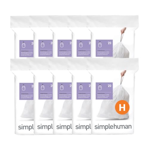 Image of simplehuman Code H 200 Count Custom Fit Liners, Drawstring Kitchen Bin Bags, One-by-One Mess-Free Dispense, Extra Thick & Double Seamed, 50% PCR Plastic, 30-35 Litre, White