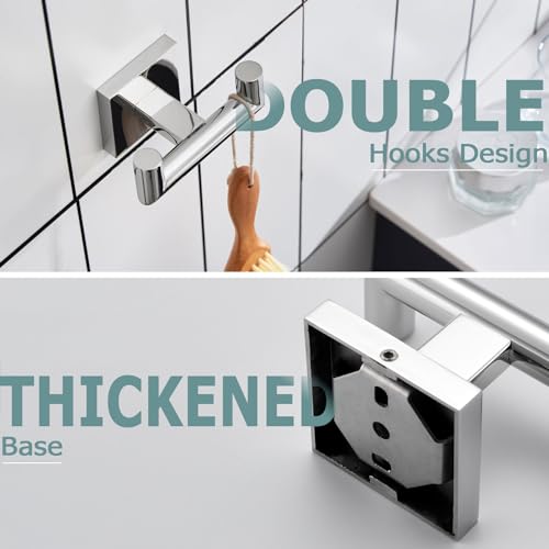 Image of KOKOSIRI Robe Hook Bathroom Double Towel Coat Hooks for Bath Kitchen Wall Mounted, 3 Pack Chrome Stainless Steel B1015CH-P3