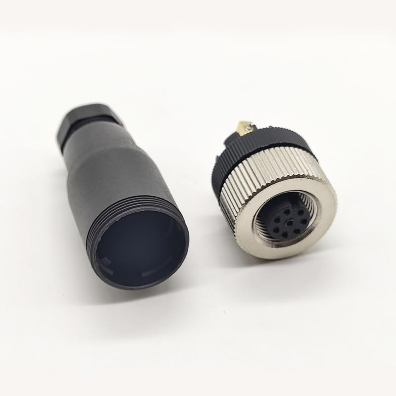 M12 8 Pin Female Connector, Straight Field Assembly Wireable Adapter 12mm A Code Industrial Circular Connector IP67 Waterproof Sensor for PG7 Cable Unshiled 30V 2A AC/DC for Electric Bicycles（10pcs）