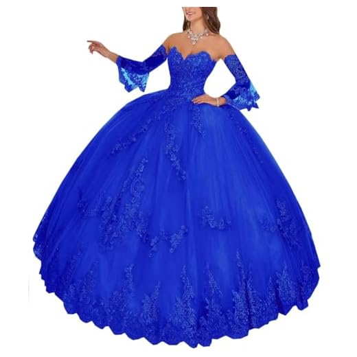 Ever Girl Ball Gown Lace Quinceanera Dresses for Women 2022 Sweetheart Long Sleeves Prom Dress Appliqued Beaded Party Gowns Royal Blue