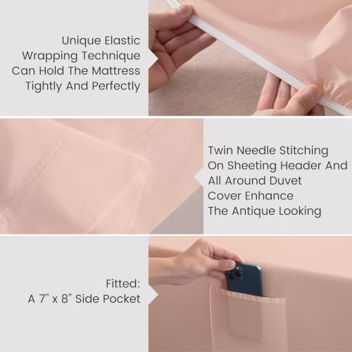 Image of Sophia & William Soft 100% Washed Cotton Sheet Set Queen Size, 4 Piece Pink