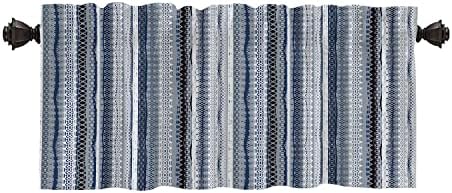 Batmerry Boho Ethnic Tribal Art Kitchen Valances Half Window Curtain, Navy Blue Geometric Ikat Tribal Print Pattern Kitchen Valances for Windows Valance for Decor Reducing The Light 52x18 Inch