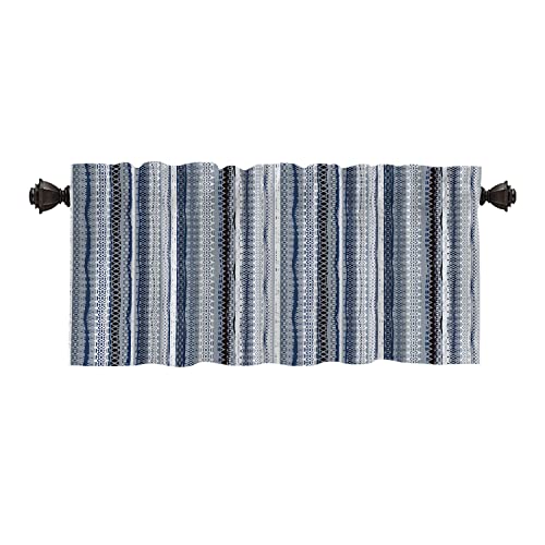 Batmerry Boho Ethnic Tribal Art Kitchen Valances Half Window Curtain, Navy Blue Geometric Ikat Tribal Print Pattern Kitchen Valances For Windows Valance For Decor Reducing The Light 52X18 Inch #TOP15