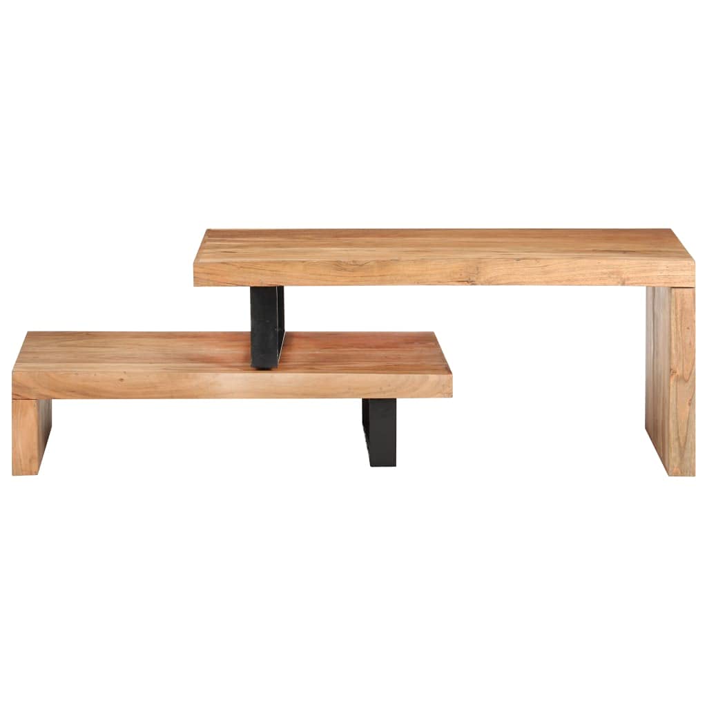 Juego de mesa de café de madera maciza de acacia, 90 x 50 x 40 cm y 80 x 50 x 20 cm, moderna, 2 mesitas auxiliares para salón, oficina, balcón, etc