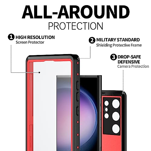 BEASTEK Waterproof Galaxy S23 Ultra Case Shockproof Dustproof IP68 Underwater, NRE Series with Built-in Screen Protector Full Body Anti-Scratch Cover for Samsung Galaxy S23Ultra (6.8\") (Red) - Thumbnail 5