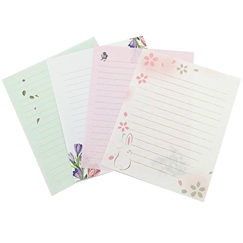 QingLanJian 16 Pretty Flower Small Letter Writing Lined Paper and 8 Envelopes Stationary Set with Matching Seal Stickers