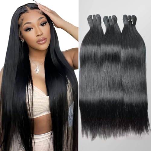 3 mechones de cabello humano brasileño liso para mujeres negras, 30,5 cm, 35,5 cm, 40,6 cm, grado 8A, color natural