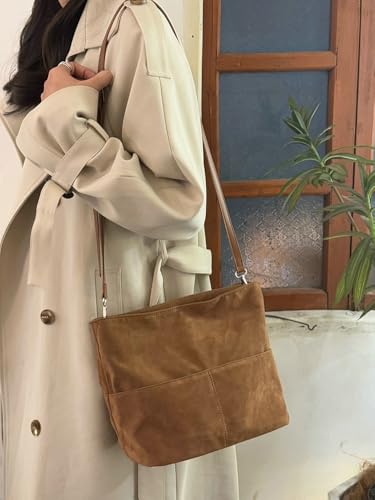 Suede Bag for Women Suede Hobo Bags Faux Leather Tote Purse Shoulder Handbag Retro Crossbody Clutch Satchel Top Handle Purse3