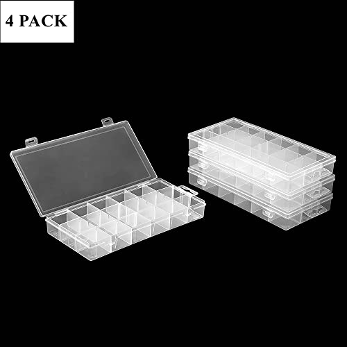 Bangqiao 4 Pack Adjustable 18 Grids Clear Plastic Compartment Container Case, Transparent Organizer Storage Divider Box For Hardware,Screw,Nail, Fastener, Hanging Kit, Wall Anchor, Wedge #TOP7