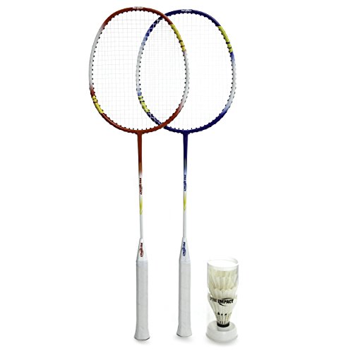 Pro Impact Badminton Set Aluminum Head W/Steel Shaft - Includes Rackets, Feather Shuttlecocks & Carry Case Outdoor Games For Kids Adults Family (2 Rackets, 3 Shuttles And Cover) #TOP1